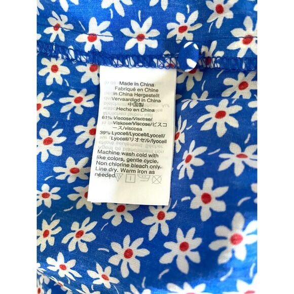 Madewell Bell Blue White Mini Daisy Pattern Tank Top Ruched Shoulder No Sz Tag - Picture 5 of 9
